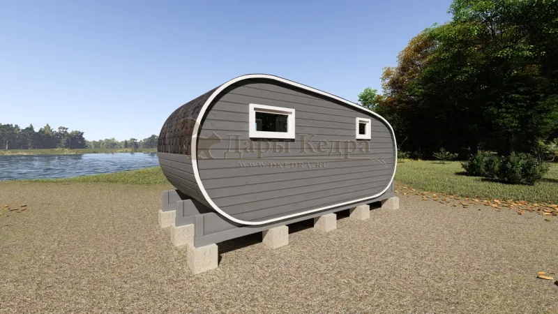 Баня-бочка «Танк» из кедра 5х2,2 метра (вариант 1)